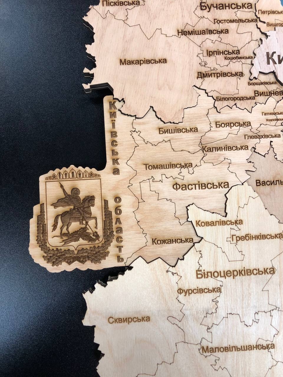 Дерев’яна Карта Київської області 80x62 см без підсвітки без пакування 110022 фото