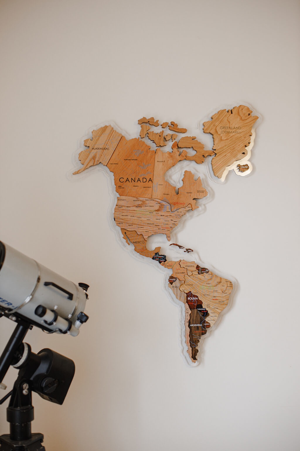 Wooden World Map 'S' 180x105 cm from solid wood (10 wood species)