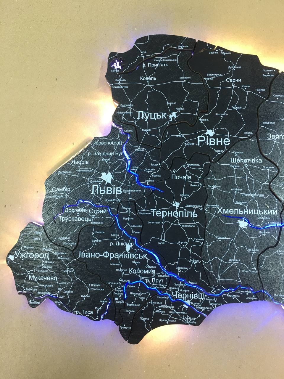 Wooden Map of Ukraine Black, size S 100x70 cm