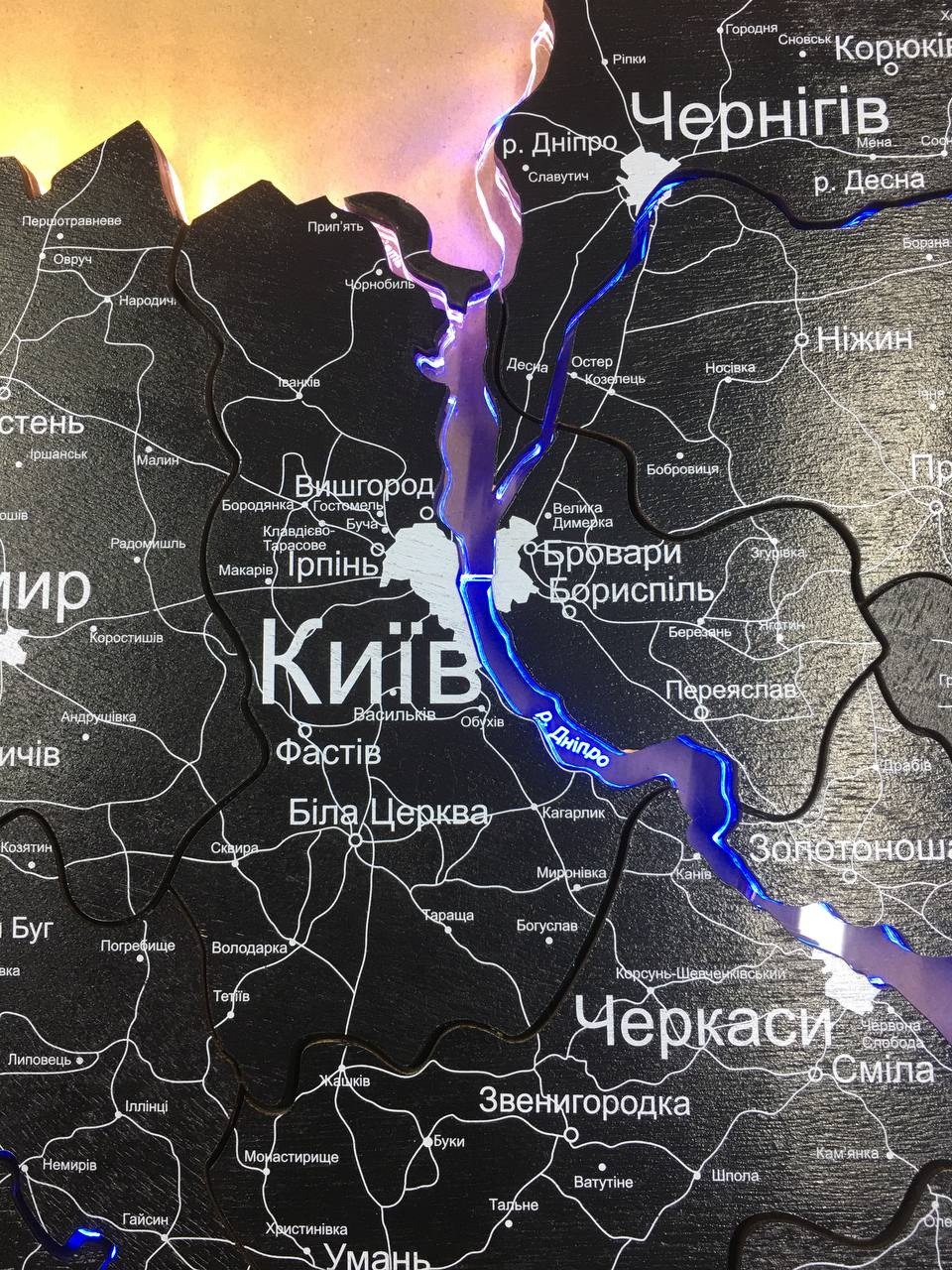 Wooden Map of Ukraine Black, size S 100x70 cm